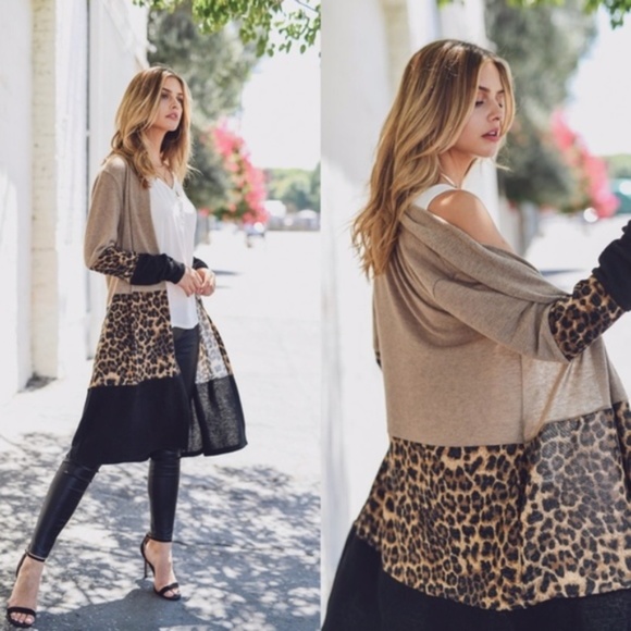 Leopard Print Color Block Cardigan - Picture 2 of 4